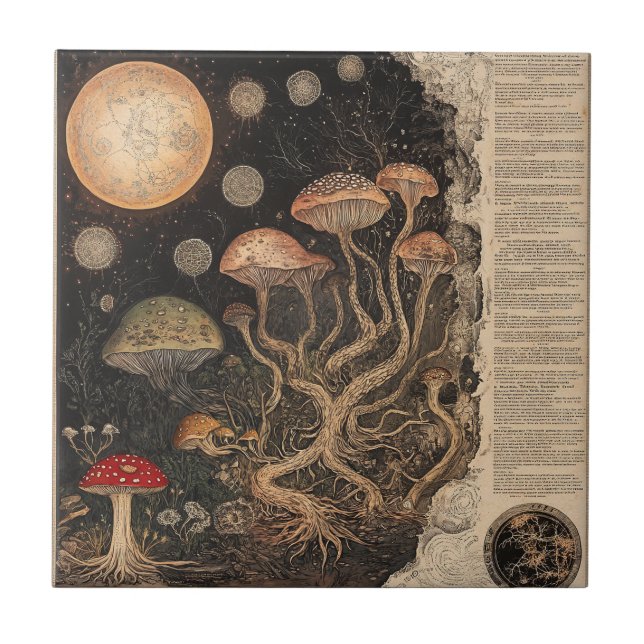 Vintage Mushroom Botanical Chart (7) Tile (Front)