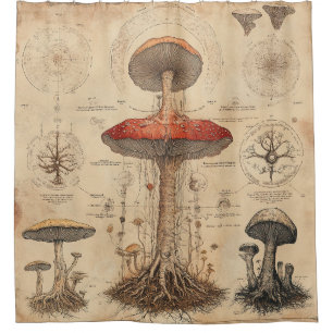 Vintage Mushroom Botanical Chart (8) Shower Curtain