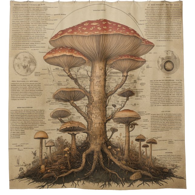 Vintage Mushroom Botanical Chart (9) Shower Curtain (Front)