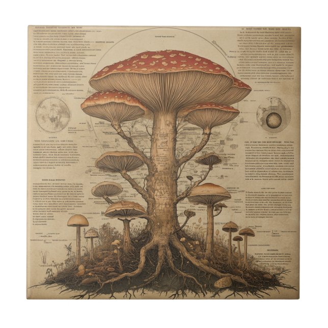 Vintage Mushroom Botanical Chart (9) Tile (Front)