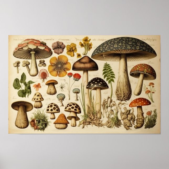 Vintage Mushroom Cottagecore Poster (Front)