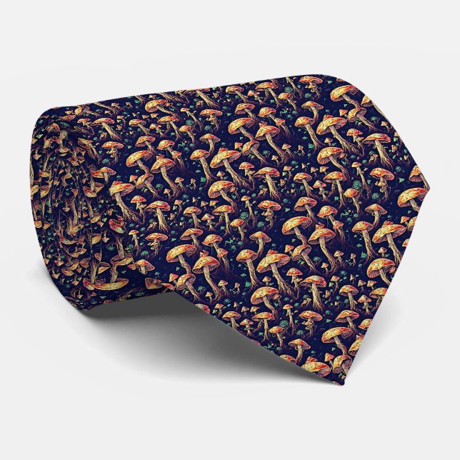 Vintage Mushroom Dark Botanical Tie (Rolled)