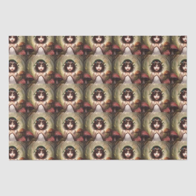 vintage mushroom fairy lilly gift wrap tissue paper (Front)