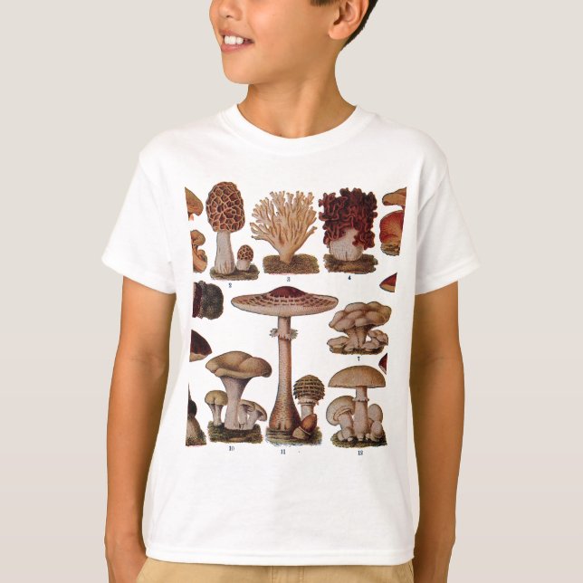 Vintage Mushroom Family Botanical Print T-Shirt (Front)