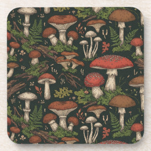 Vintage Mushroom Forest Botanical Coaster