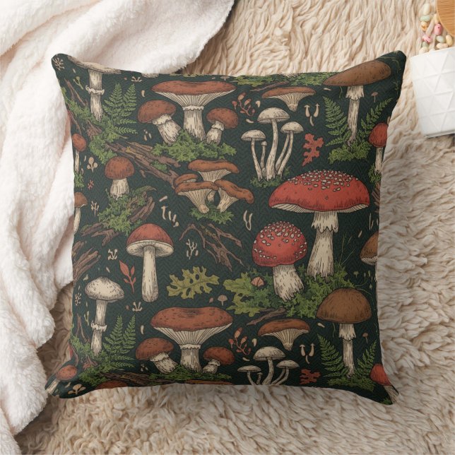 Vintage Mushroom Forest Botanical Cushion (Blanket)