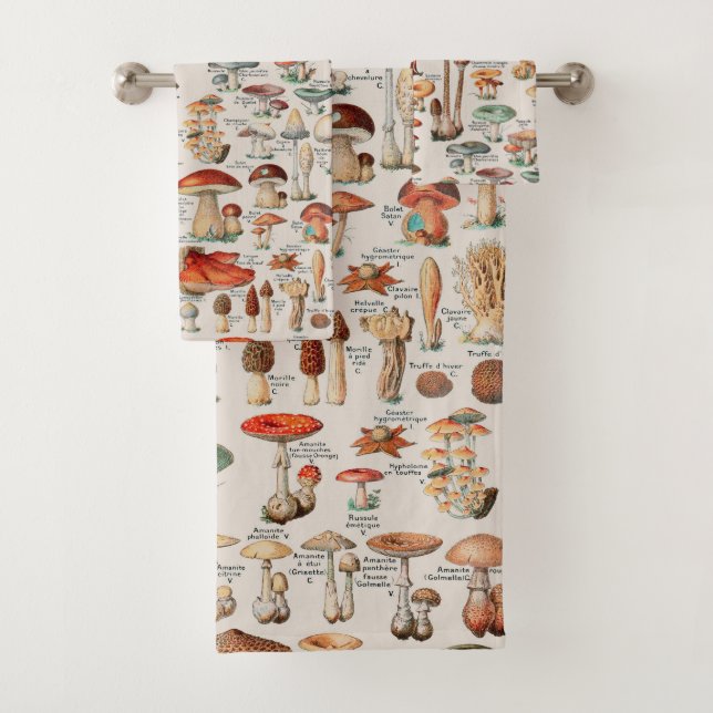 Vintage Mushroom Fungus Illustration I Bath Towel Set (Insitu)