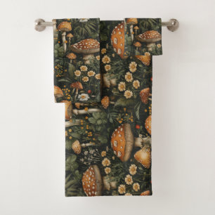 Vintage Mushroom Garden Seamless Pattern Bath Towel Set