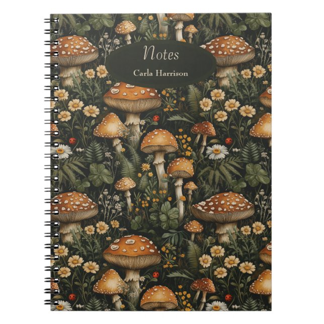 Vintage Mushroom Garden Seamless Pattern Notebook (Front)