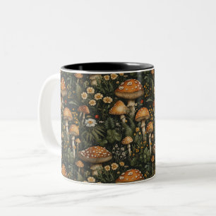 Vintage Mushroom Garden Seamless Pattern Two-Tone Coffee Mug
