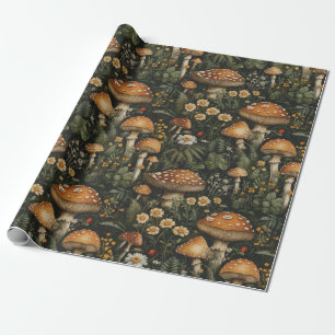 Vintage Mushroom Garden Seamless Pattern Wrapping Paper