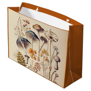 Vintage Mushroom Naturalist Burnt Orange Large Gift Bag