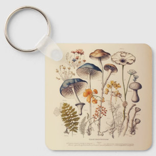 Vintage Mushroom Naturalist Key Ring