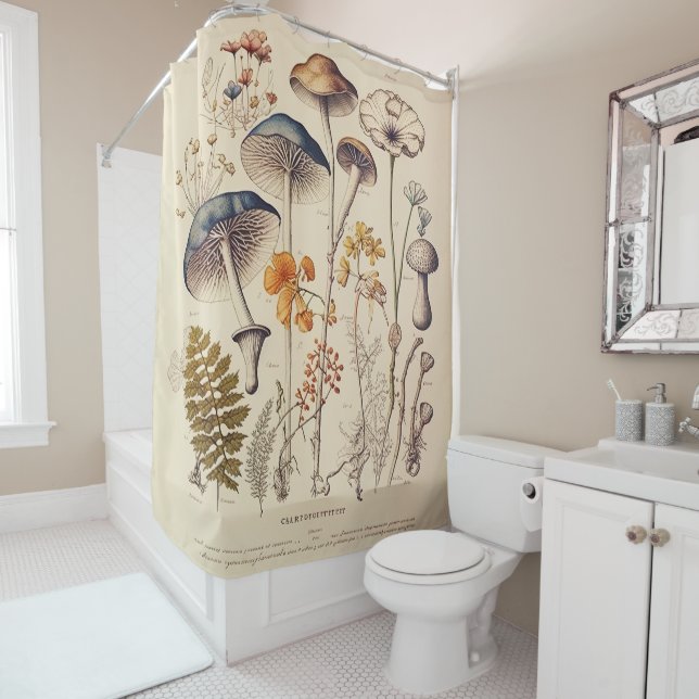 Vintage Mushroom Naturalist Shower Curtain (In Situ)