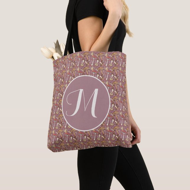 Vintage Mushroom pattern and personalised  Tote Bag (Close Up)