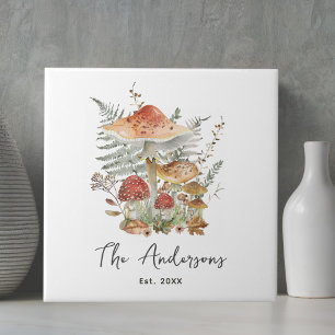 Vintage Mushroom Personalised Family Name Tile