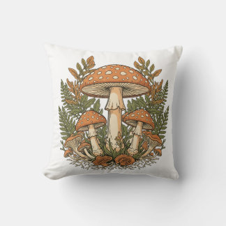 Vintage Mushroom Throw Pillow Cover, Botanical For