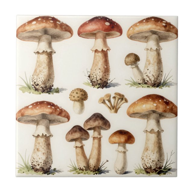 Vintage Mushroom Toadstool Botanical Fungi  Tile (Front)