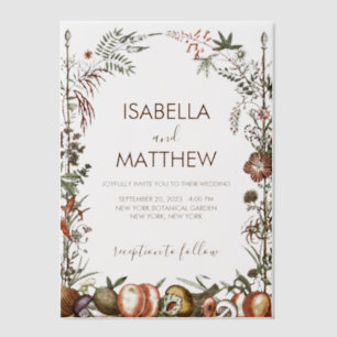 Vintage mushroom wildflower fairycore floral boho vellum invitations