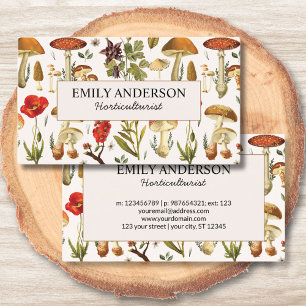 Vintage Mushroom Wildflower Pattern Business Card