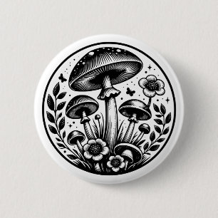 Vintage Mushrooms and Flowers  6 Cm Round Badge