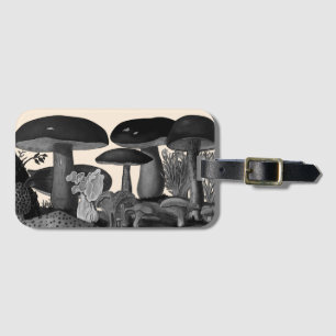 Vintage mushrooms black and white illustration  luggage tag