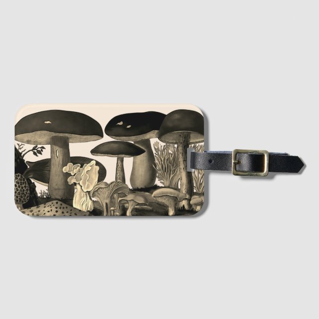 Vintage mushrooms drawing luggage tag (Front Horizontal)
