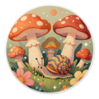 Vintage Mushrooms, Flowers and Snail Ceramic Knob