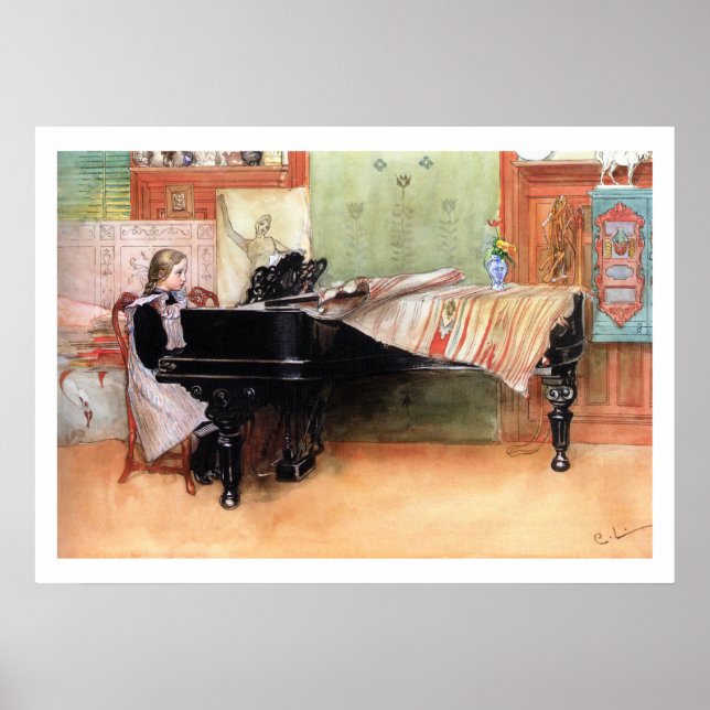 Vintage Music Art Girl Playing Piano Musician Poster (Front)