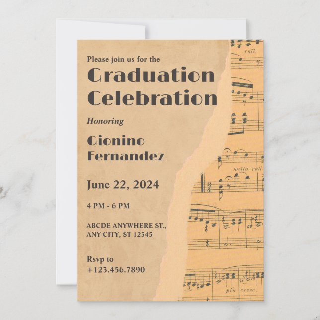 Vintage music note graduation invitation (Front)