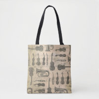 Vintage Music Note Pattern Guitar Violin Tuba 