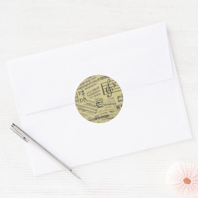 Vintage Music Note Pattern Musician Classic Round Sticker (Envelope)