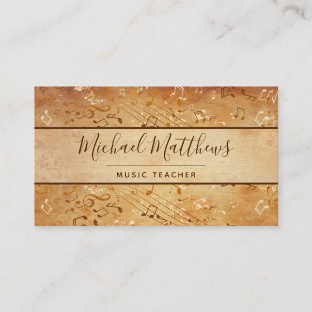 Vintage Music Notes Elegant Musical Teacher Business Card (Front)