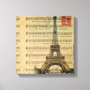 vintage music notes french paris eiffel tower canvas print