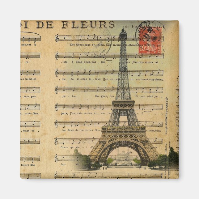 vintage music notes french paris eiffel tower magnet (Front)