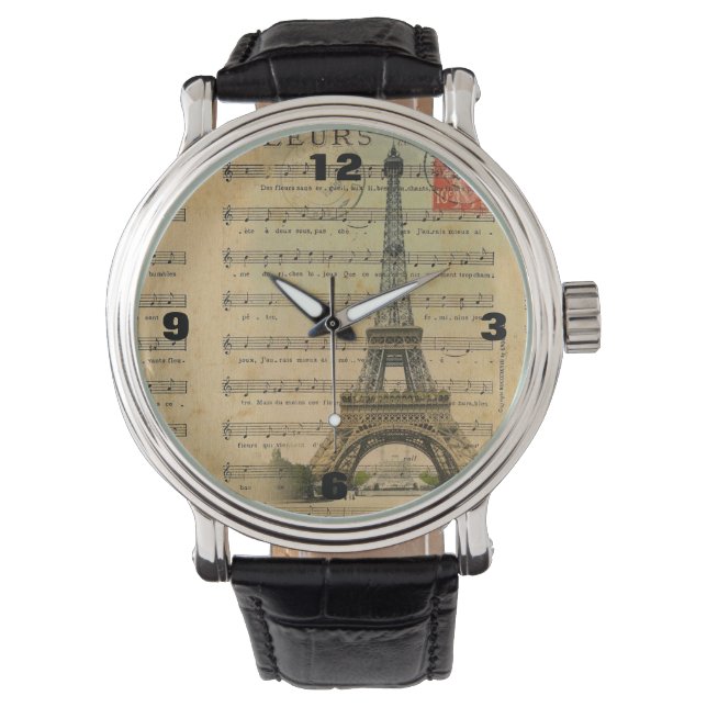 vintage music notes french paris eiffel tower watch (Front)