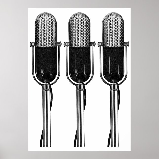 Vintage Music, Old Fashioned Retro Microphone Poster (Front)