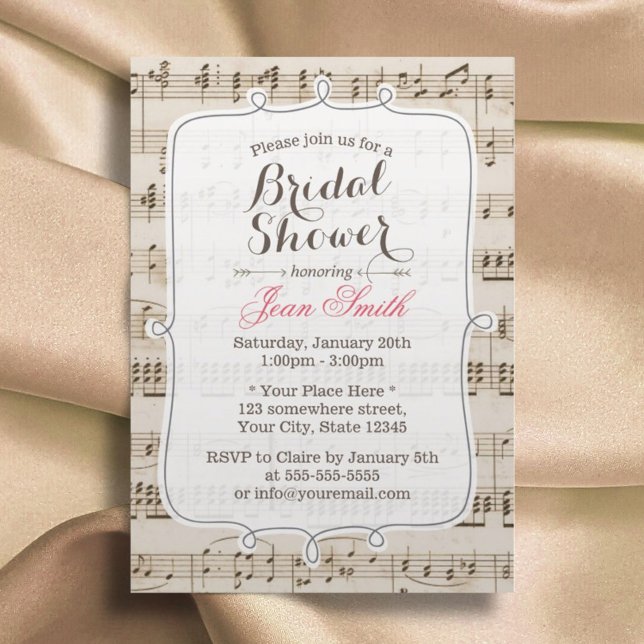 Vintage Music Sheet Bridal Shower Invitations (Creator Uploaded)