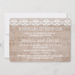 Vintage Music Sheet & Lace Rehearsal Dinner Invite