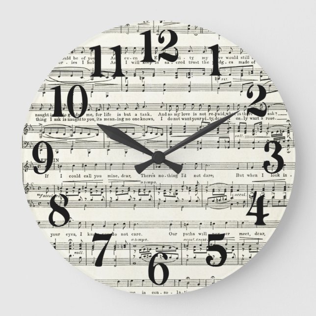 Vintage music sheet,musical notes large clock (Front)