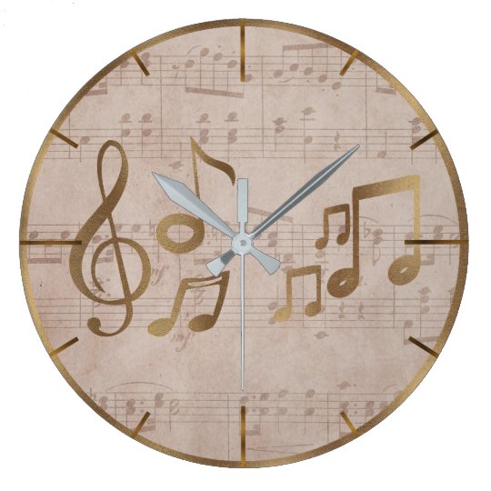 Vintage Music Sheet Sol Key Music Notes Large Clock