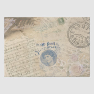 Vintage Music Sheets Roses Pocket Watch Decoupage Tissue Paper