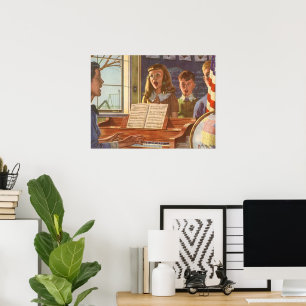 Vintage Music Teacher Teaching Students to Sing Poster