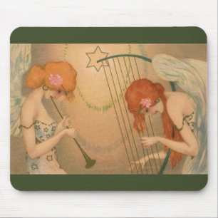 Vintage Music Victorian Angel Musicians Flute Harp Mouse Pad