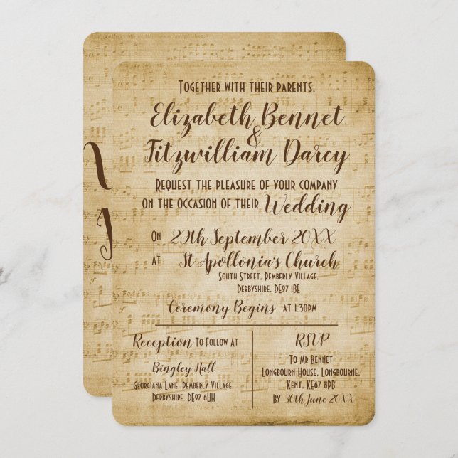 Vintage Music Wedding Invitation (Front/Back)