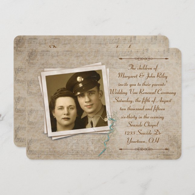 Vintage Music Wedding Vow Renewal Invitation (Front/Back)