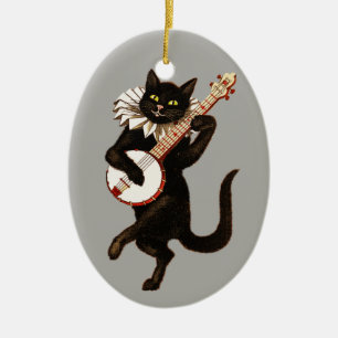 vintage musical cat porcelain ornament