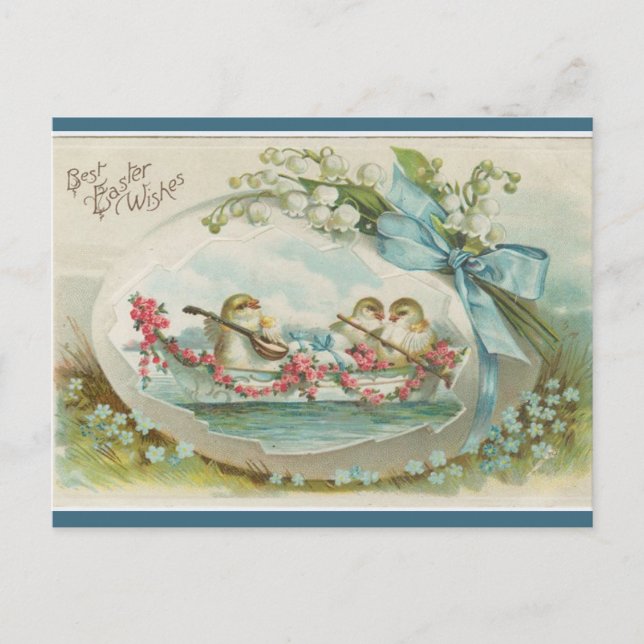 Vintage Musical Chicks in Egg Easter Postcard (Front)