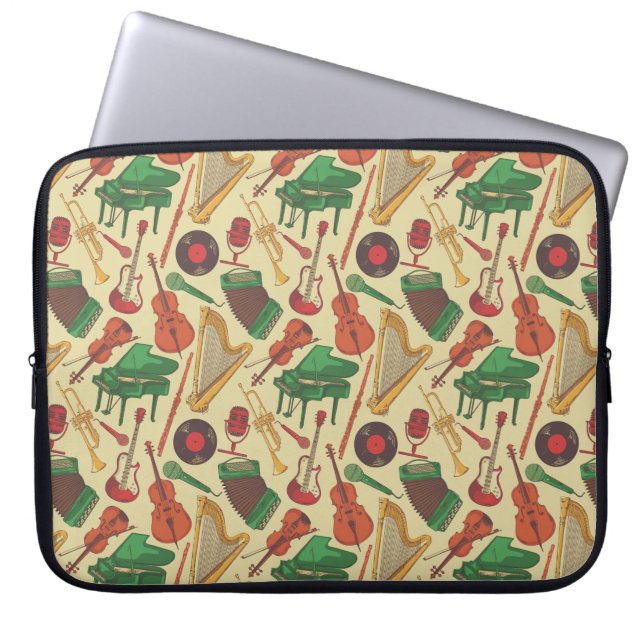 Vintage Musical Instruments Pattern Laptop Sleeve (Front)