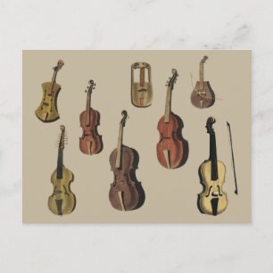 Vintage musical instruments violins postcard
